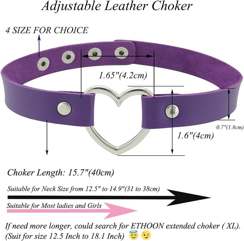 ETHOON Love Heart Adjustable Leather Choker Punk PU Necklace Goth Choker Soft Collar Chain for Women - Image 2